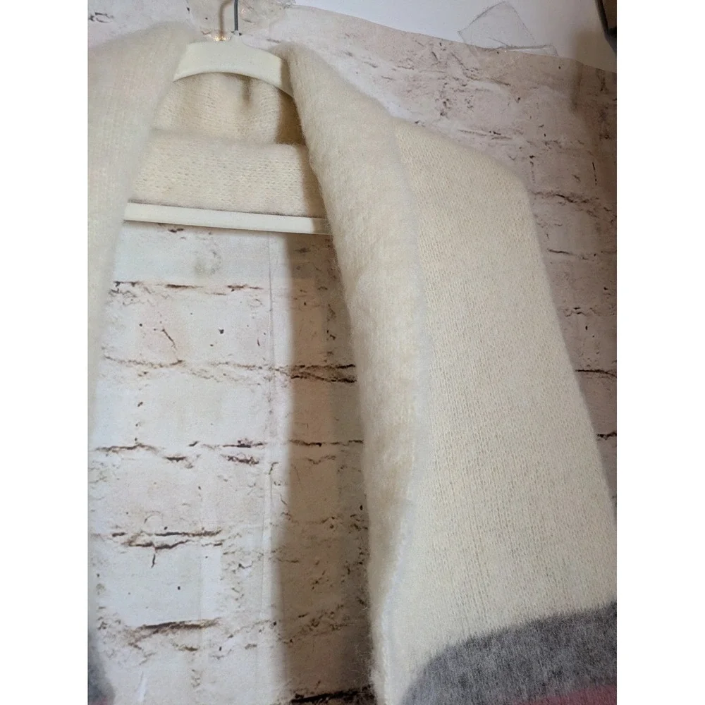 Vintage Rammagerdin Icelandic Brushed Wool Scarf Cream Pink Blue Striped
